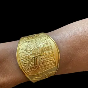 Gold Plated Scarab Bracelet: Egyptian Key of Life & Lotus Flower - Image 11