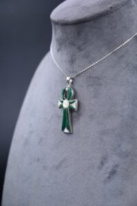 Handcrafted Malachite Ankh Pendant – Egyptian Key of Life Amulet - Image 6