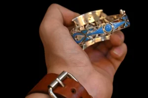 Handmade Sterling Silver Scarab Bracelet – Egyptian Turquoise Replica - Image 5