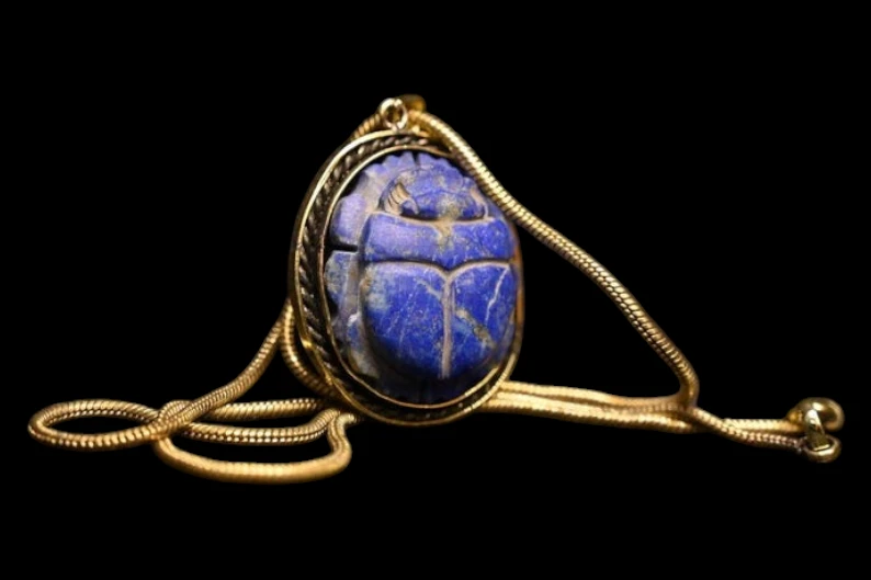 Lapis Lazuli Scarab Necklace Egyptian Amulet Pendant, Handmade Copper Jewelry5 egyptian-scarab-necklace-lapis-lazuli