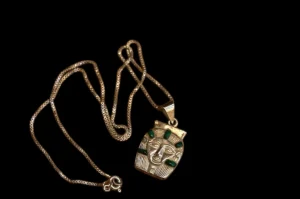Silver Hathor Mask Pendant with Malachite, Egyptian Necklace - Image 3