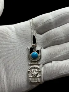Silver Hathor Mask Pendant – Egyptian Cow Goddess Amulet Necklace - Image 3